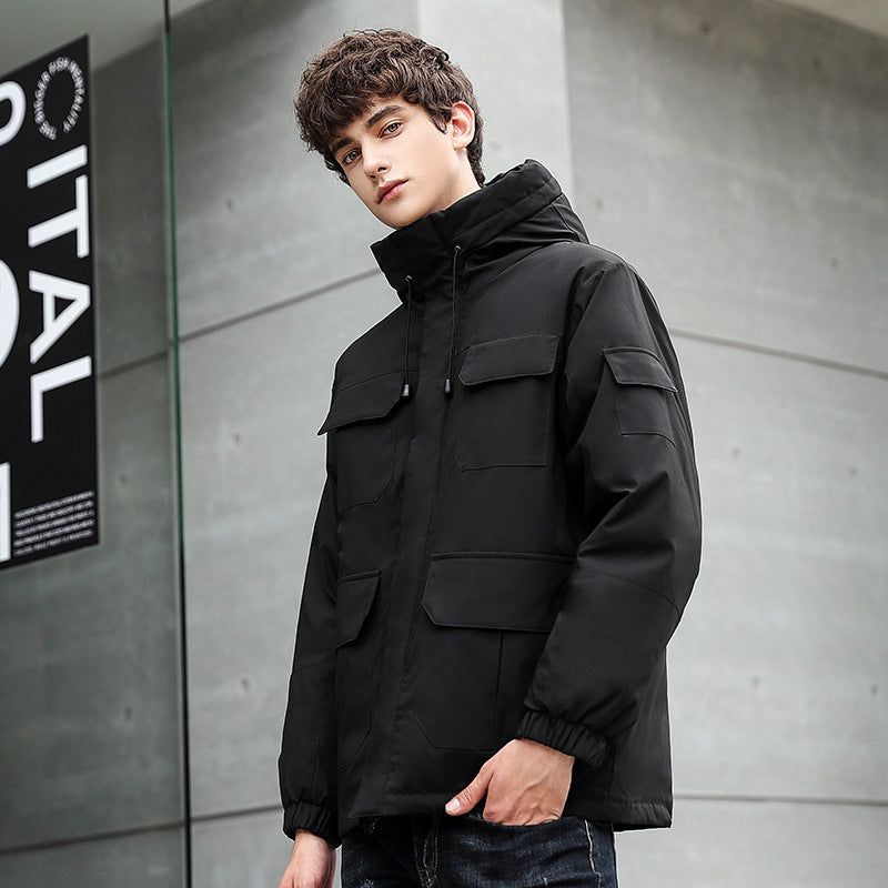 Herren wetterfeste Utility-Jacke mit Kapuze und Taschen EB