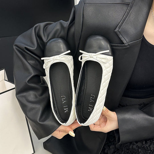 Damen edle Ballerinas mit feinem Schleifendetail und kontrastierendem Zehenbereich EB