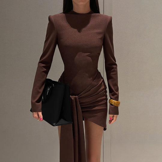 Damen figurbetontes Minikleid mit langen Ärmeln und raffiniertem Wickeldesign EB