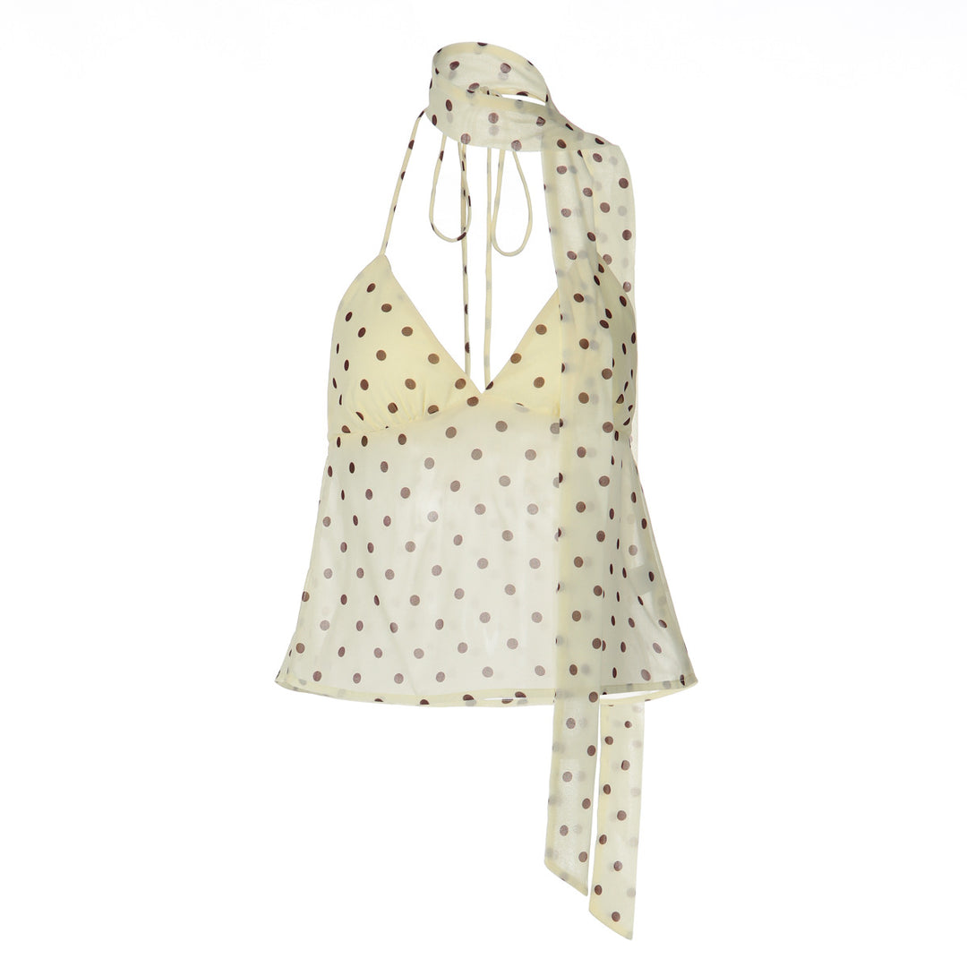 Damen Verspieltes Polka Dot Top mit Halter-Design und schickem Bindedetail EB