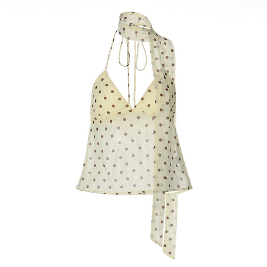 Damen Verspieltes Polka Dot Top mit Halter-Design und schickem Bindedetail EB