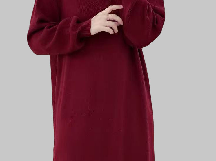 Damen Übergröße Strickkleid mit modernem Polokragen und langen Ärmeln EB
