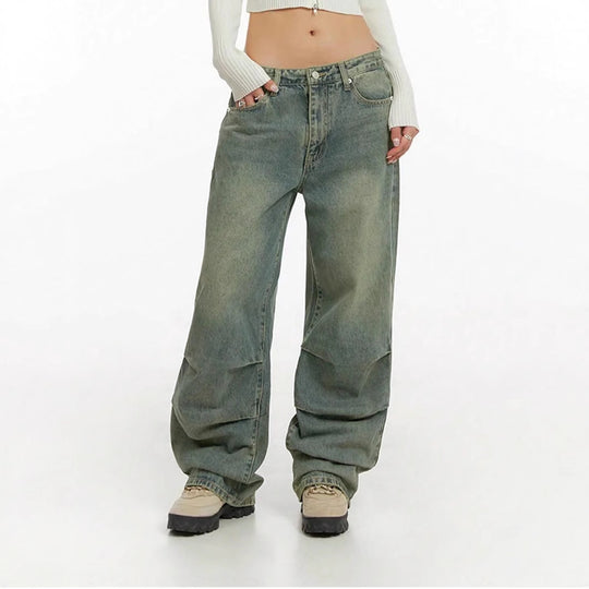 Damen Baggy-Jeans mit hohem Taillenbund und weiten Beinen EB
