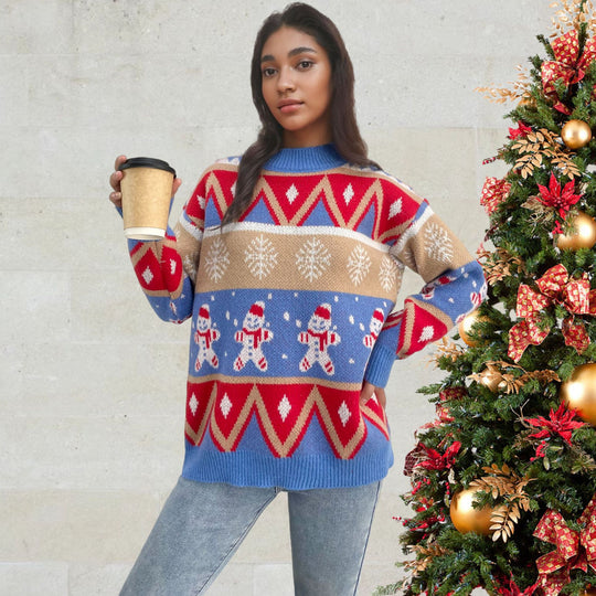 Damen Pullover mit festlichem Weihnachtsmotiv und lässigem Schnitt EB