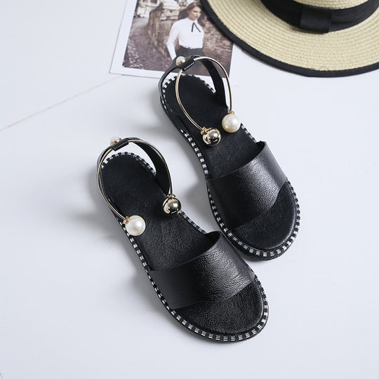Damen Riemensandalen mit elegantem Perlenschmuck und bequemem Fußbett EB