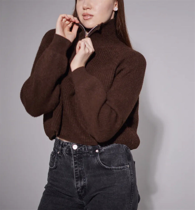 Damen Pullover mit hohem Kragen und Zip EB