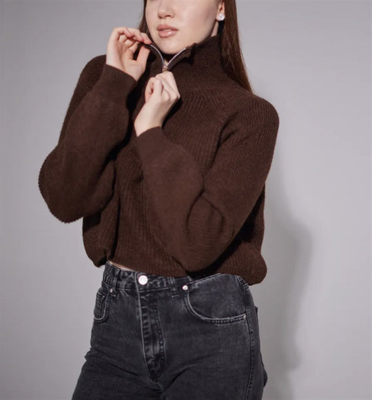 Damen Pullover mit hohem Kragen und Zip EB