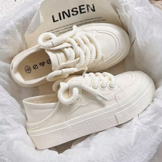 Damen Komfortable Sneakers aus robustem Canvas mit dickem Sohlenprofil EB
