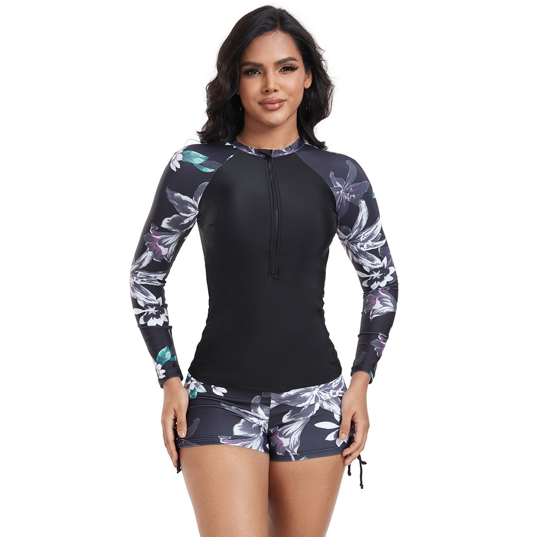 Damen Langarm Rashguard mit modischem floralem Design EB