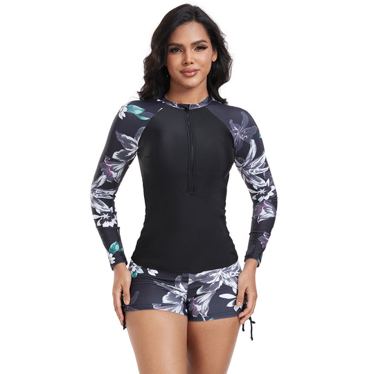 Damen Langarm Rashguard mit modischem floralem Design EB