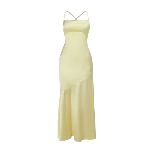 Damen Elegantes Maxikleid aus luxuriösem Satin mit verführerischem V-Ausschnitt EB
