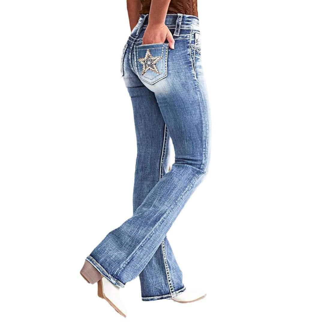 Damen Bootcut Jeans mit vintage Waschung und eleganten Nähten EB