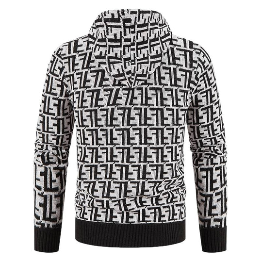 Herren Hochwertige Strickjacke mit modernem Muster und Kapuze EB