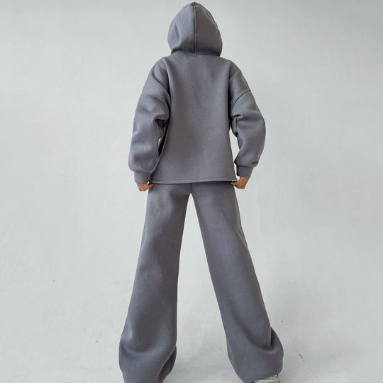 Damen zweiteiliges Lounge-Set mit sculpting High Waist Palazzohose und oversized Kapuzenhoodie EB