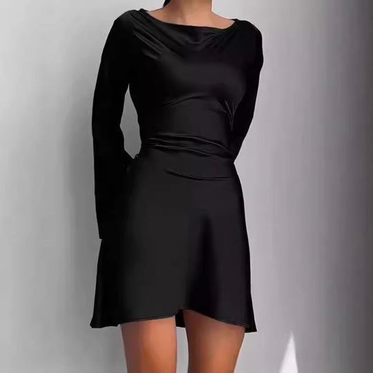 Damen Elegantes Wickelkleid mit glattem Stoff und weit geschnittenen Ärmeln EB