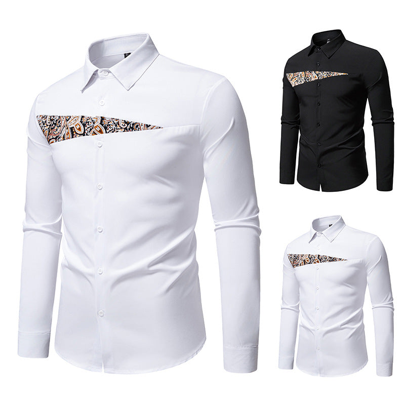 Herren modisches Langarmhemd mit asymmetrischem Muster EB