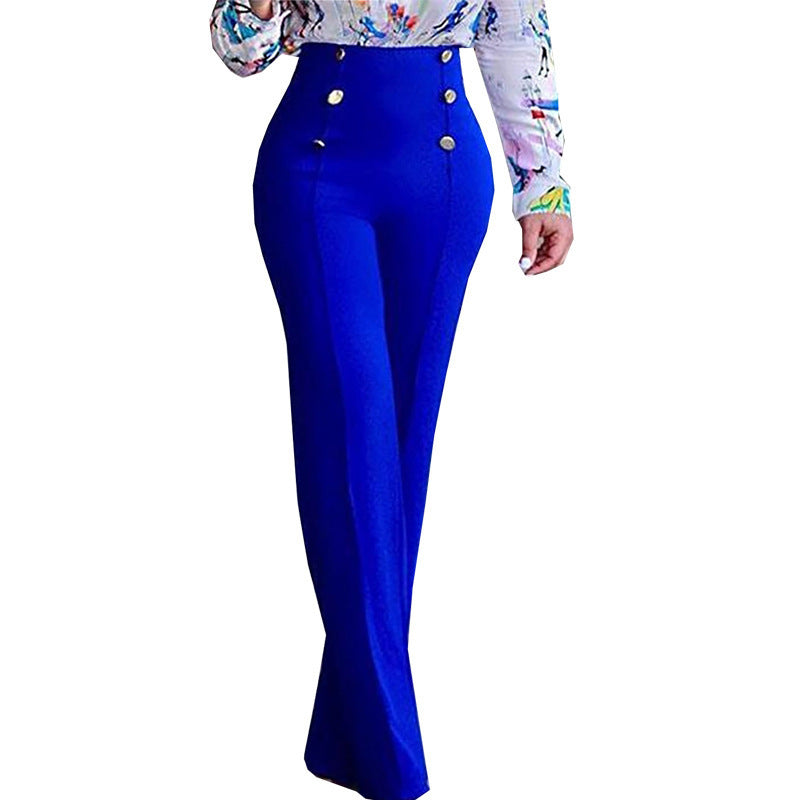 Damen Elegante High-Waist Hose mit dekorativen Knöpfen EB