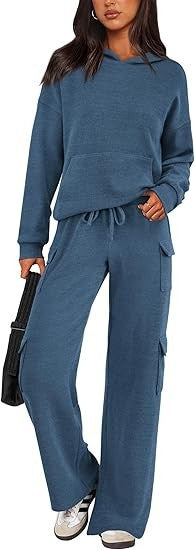 Damen Bequemes Lounge-Set mit Kapuze und weiten Hosen EB