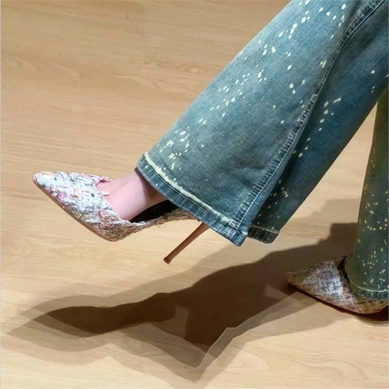 Damen elegante spitze High Heel Pumps mit geflochtenem Design EB