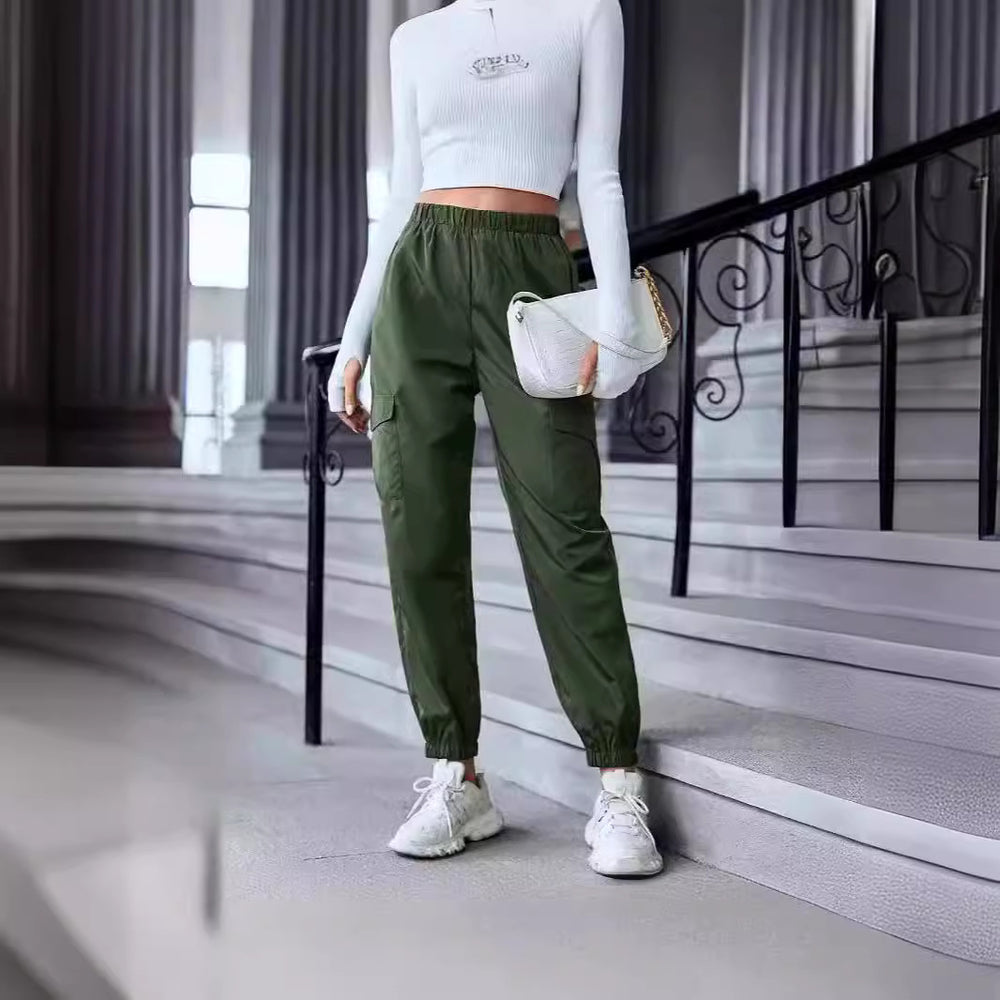 Damen Freizeit-Cargo-Hose mit elastischem Bund und praktischen Taschen EB