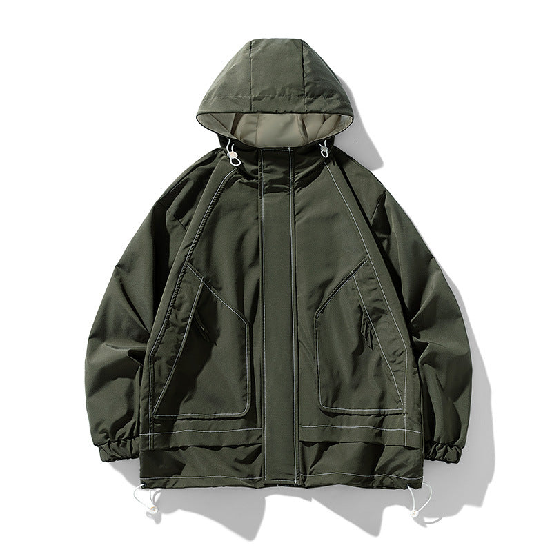 Herren winddichte praktische Outdoor-Jacke mit verstellbarer Kapuze und großen Taschen EB