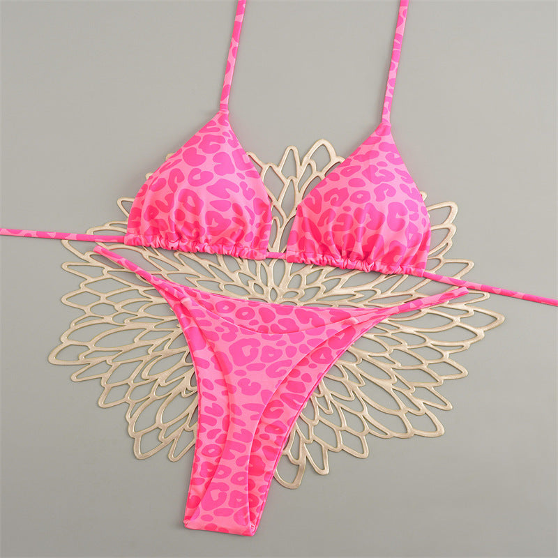 Damen Triangelbikini mit buntem Muster und verstellbaren Trägern EB