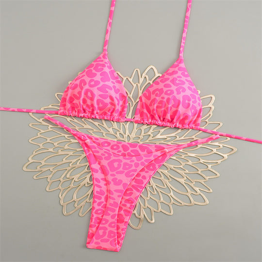 Damen Triangelbikini mit buntem Muster und verstellbaren Trägern EB