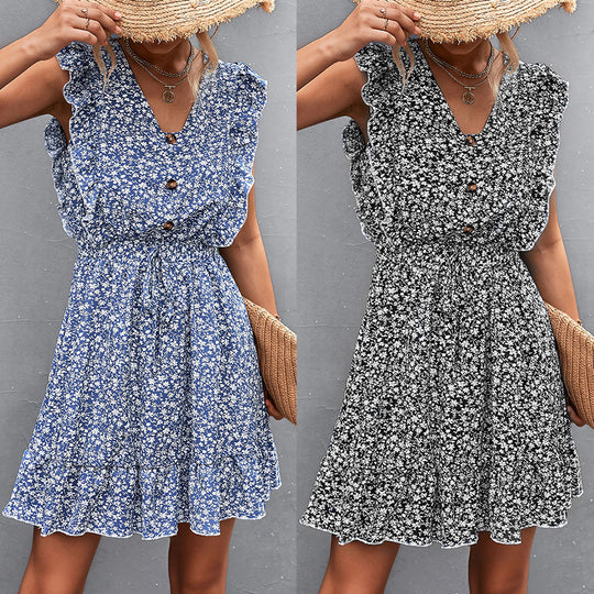 Damen Freizeitkleid mit voluminösen Rüschendetails und komfortablem Taillenzug EB