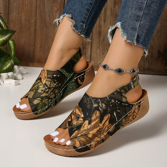Damen Plateau-Sandalen mit offener Zehenpartie und elastischem Riemen EB