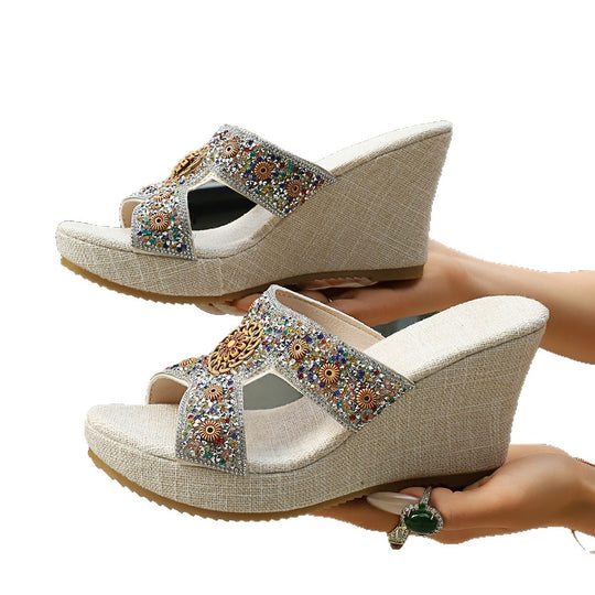 Damen Glamouröse Plattform-Sandalen mit Strassverzierungen EB