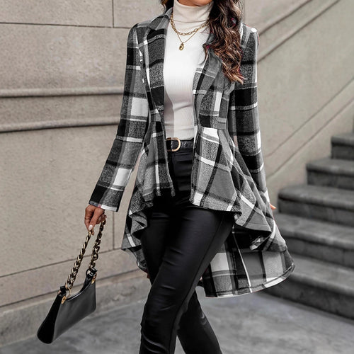 Damen Elegante und fließende Karojacke mit asymmetrischem Saum EB