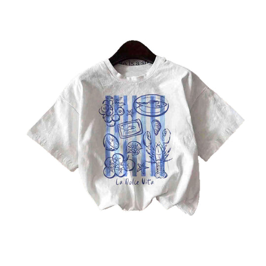 Damen T-Shirt mit kreativem Küstendesign und entspannter Passform EB