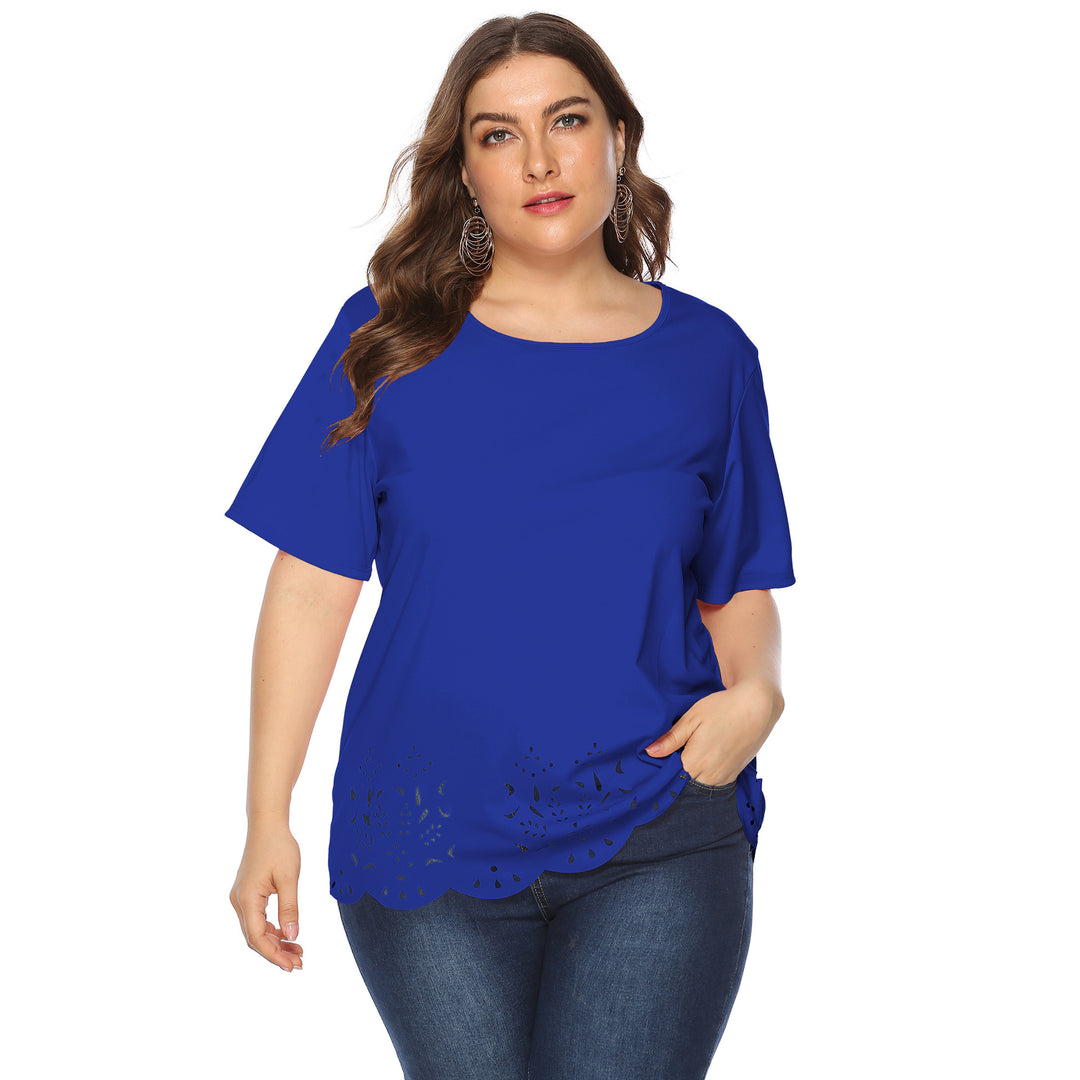 Damen modisches T-Shirt mit filigranem Lochmuster EB