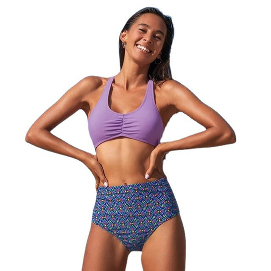 Damen Hochtailliertes Bikini-Set mit raffinierter Raffung EB