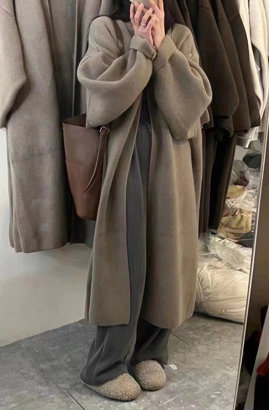 EB | Strickjacke Mantel Übergröße Passform Wollstrick Offene Vorderseite Knöchellänge