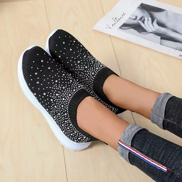 Damen Schnürlose Sneakers mit funkelnden Ziersteinen EB