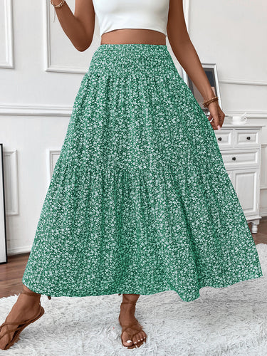 Damen Langer Rock mit floralem Print und elastischem Bund Heidi Mode