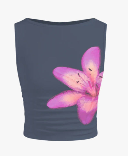Damen ärmelloses Crop-Top mit floralem Motiv und figurbetontem Schnitt EB