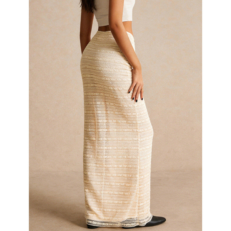 Damen Eleganter Maxirock mit strukturiertem Design und elastischem Bund EB
