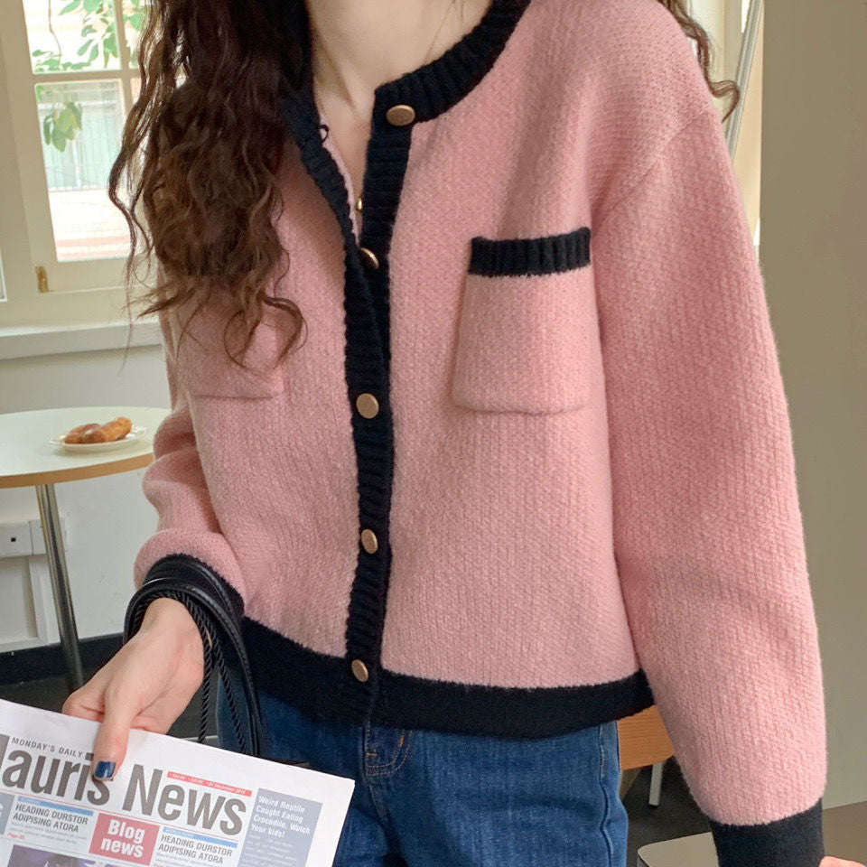 Damen Strickjacke mit hochwertigen Details und modischem Zwei-Farben-Design EB