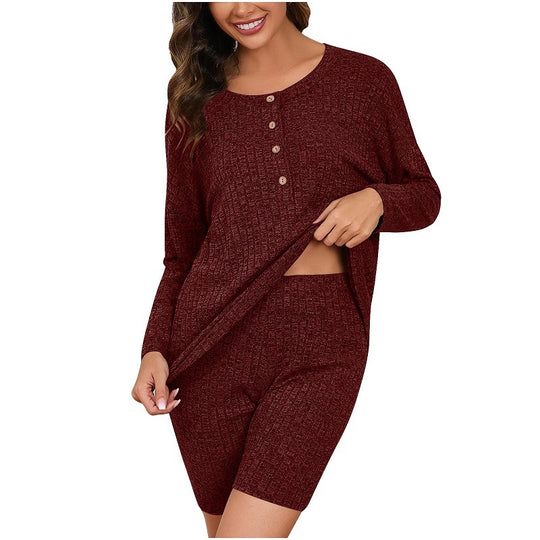 Damen Komfortables Lounge-Set mit langärmligem Oberteil und Shorts EB
