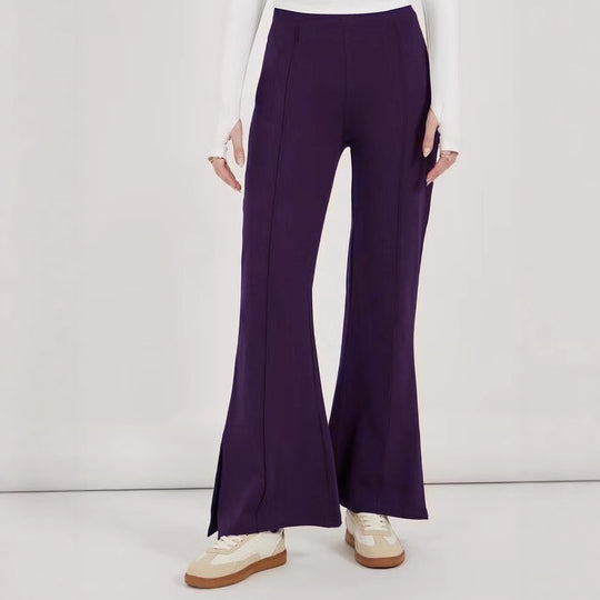 Damen weite Flared-Hose aus strukturiertem Material mit seitlichen Schlitzen EB