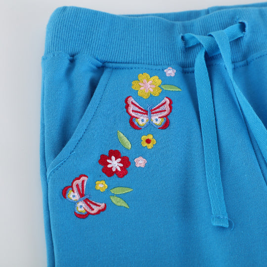 Mädchen Jogginghose mit bunten Blumen- und Schmetterlingsstickereien EB