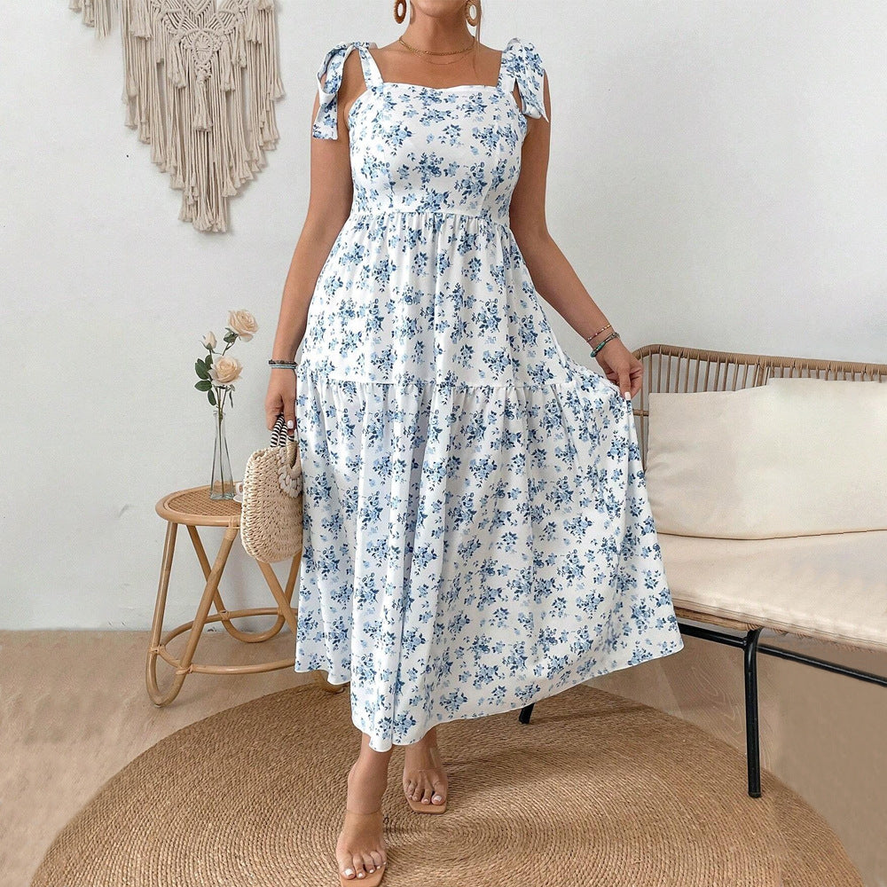 Damen Maxikleid mit floralen Mustern und schmückenden Trägern EB