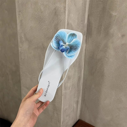 Damen Flip-Flops mit dekorativen Orchideen-Applikationen EB