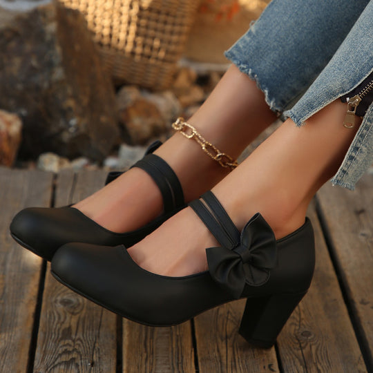 Damen Mary Jane Pumps mit modischer Schleifenapplikation und glänzender Oberfläche EB