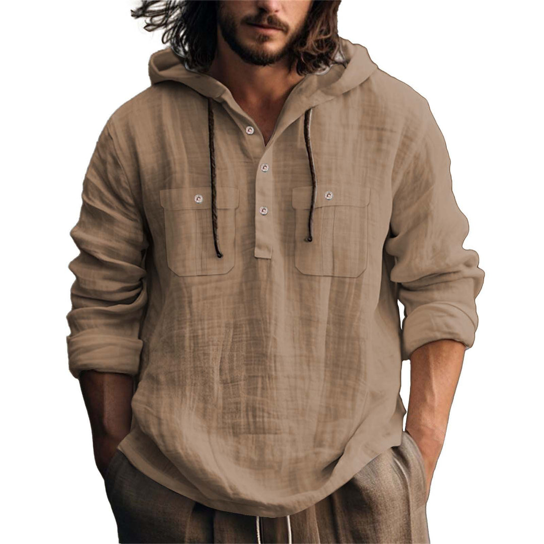 Herren lässiger Kapuzenpullover mit Knopfleiste und praktischen Taschen EB