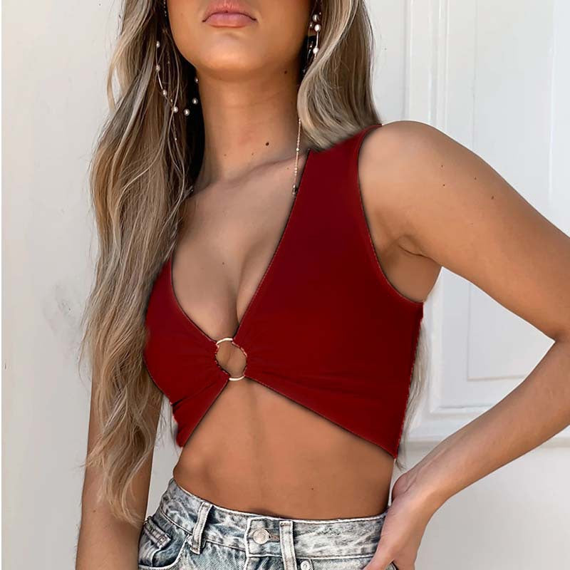 Damen Crop Top mit dekorativem Ring EB