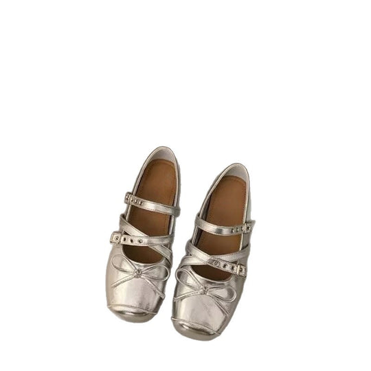 Damen Ballerina-Schuhe mit dekorativen Doppelschnallen und modischen Schleifen EB
