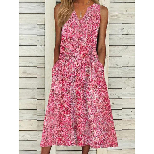Damen Midi-Kleid mit tiefem V-Ausschnitt, Knopfdetails und praktischen Taschen EB